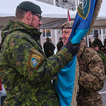 Lieutenant Colonel Craig Higgins of the 1st Battalion, Princess Patricia’s Canadian Light Infantry (1 PPCLI), pictured left, was appointed Commanding Officer of the enhanced Force Presence (eFP) Battle Group (BG) Latvia at a ceremony held on December 13, 2022 at Camp Ādaži in Ādaži, Latvia. Photo By Sergeant First Class Jesus Aguilera, Spanish Army.