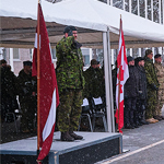 Task Force Latvia (TFL) Commander Colonel Vince Kirstein, pictured left, oversaw the Change of Command ceremony on December 13, 2022 where Lieutenant-Colonel Craig Higgins, pictured right, was appointed the Commanding Officer of the enhanced Force Presence (eFP) Battle Group (BG) Latvia. The ceremony was held at Camp Ādaži in Ādaži, Latvia. Photo By Sergeant First Class Jesus Aguilera, Spanish Army.