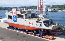 Two mega-blocks of the future HMCS Harry DeWolf were moved to the Halifax Shipyard’s exterior land-level construction point in July 2017.