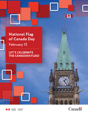 National Flag of Canada Day poster. February 15. Let's celebrate the Canadian flag!