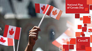 Visual for Facebook, Twitter or LinkedIn with the text National Flag of Canada Day