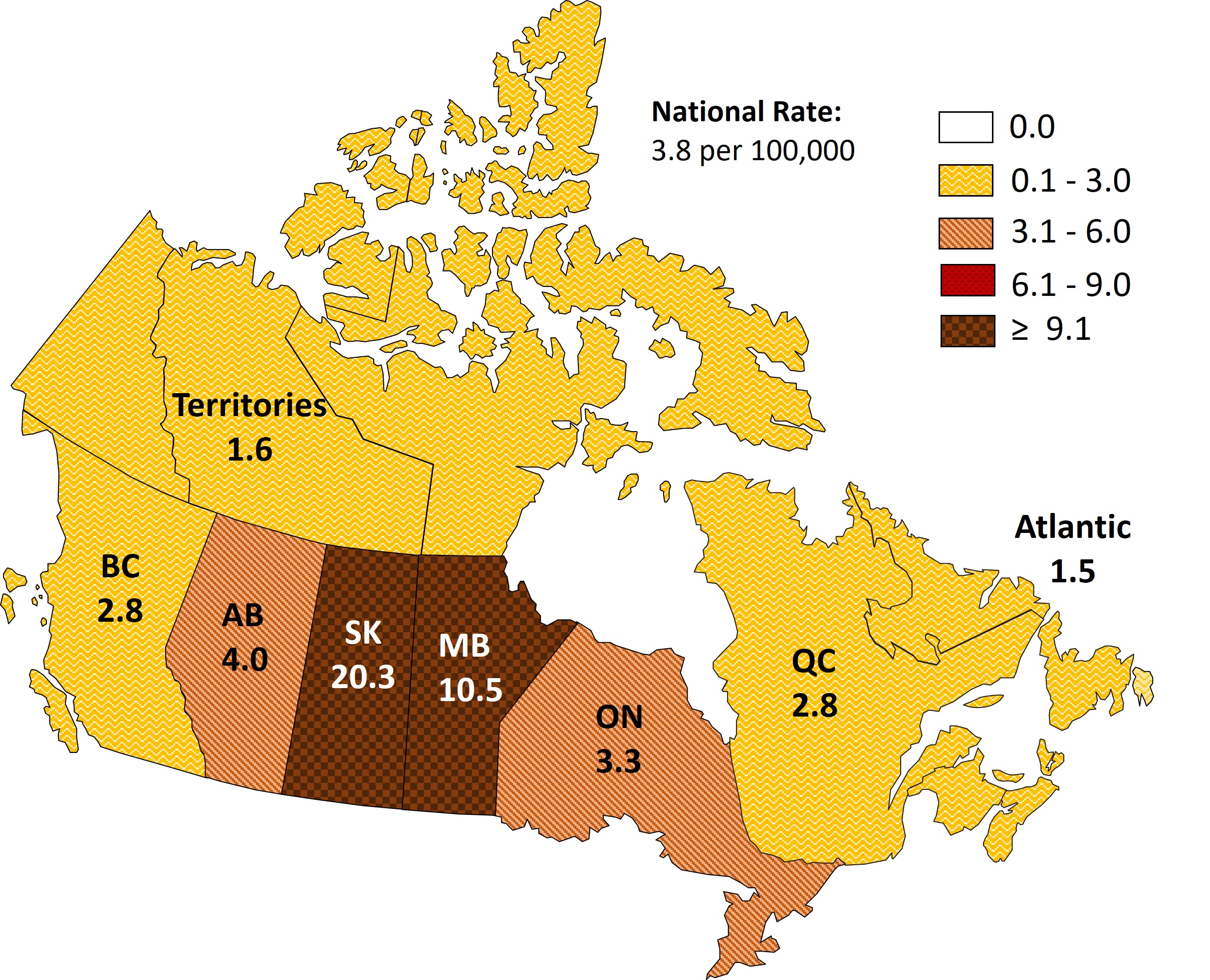 Figure 3: First-time HIV diagnosis rate per 100,000 population, by province or territory, Canada, 2021 