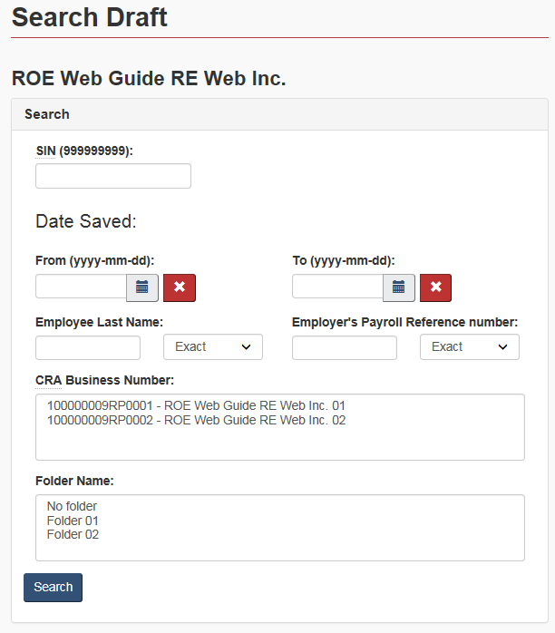 Figure 31: Search draft ROEs page