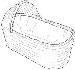 Figure 3:  a wicker baby bed with lining and a hood