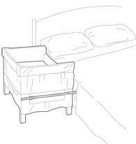 Figure 7: a baby bed on legs next to an adult bed