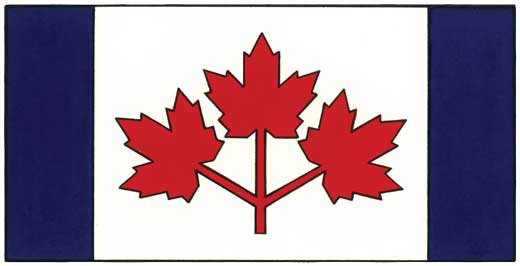 One of the three design proposals: three red maple leaves between two blue borders