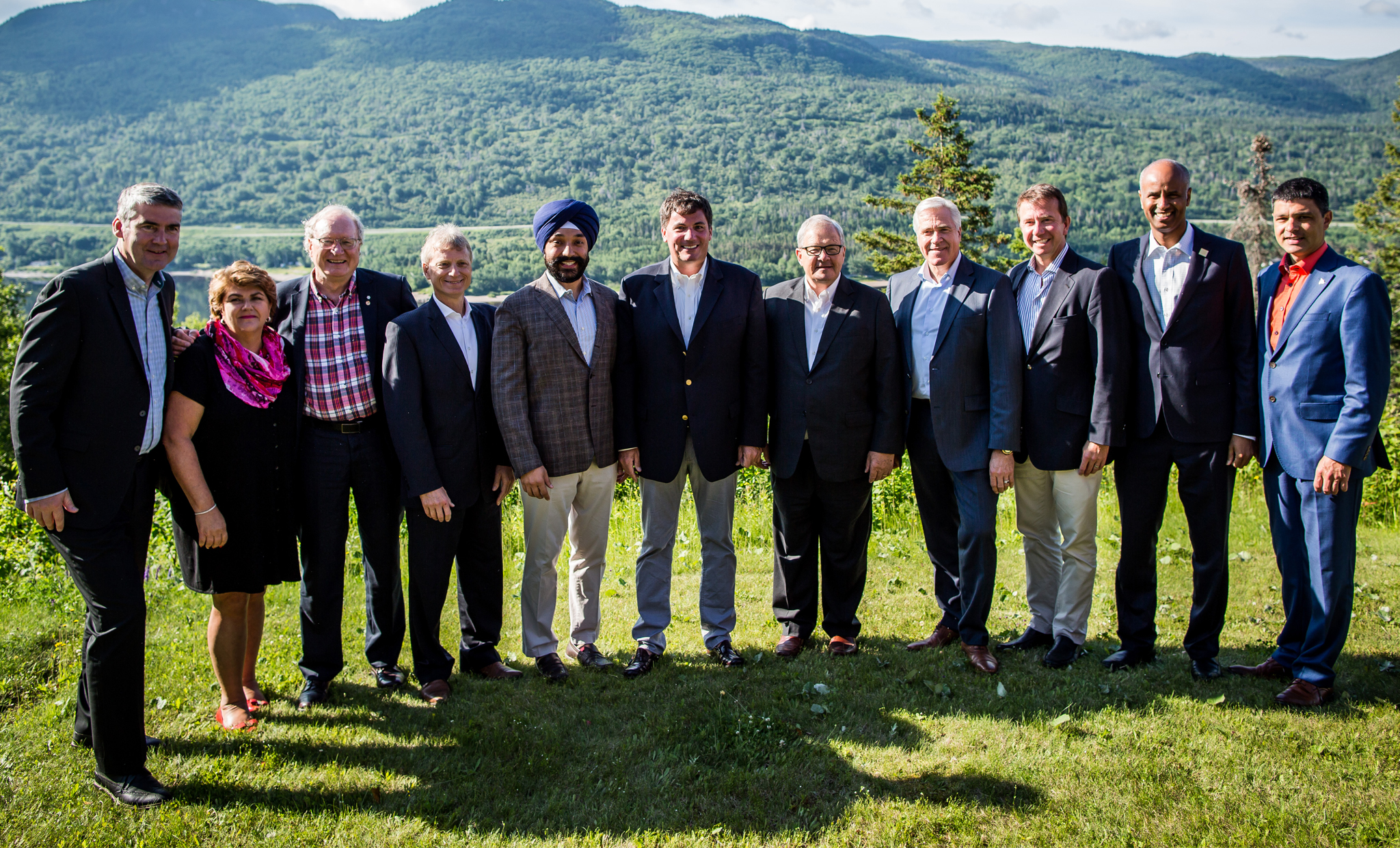 July 11, 2017 - At July 11, 2017, Atlantic Growth Strategy meeting in Humber Valley, NL, federal ministers and Atlantic premiers discussed next steps and announced a $24.5 million joint investment aimed at positioning Atlantic Canada as a top destination in the global tourism sector, creating more jobs and giving a boost to small businesses. In this photo, they are joined by Parliamentary Secretary for Small Business and Tourism Gudie Hutchings, New Brunswick President of the Treasury Board and Minister responsible for Trade Policy Roger Melanson, and Parliamentary Secretary to the Minister of Immigration, Refugees and Citizenship Serge Cormier.