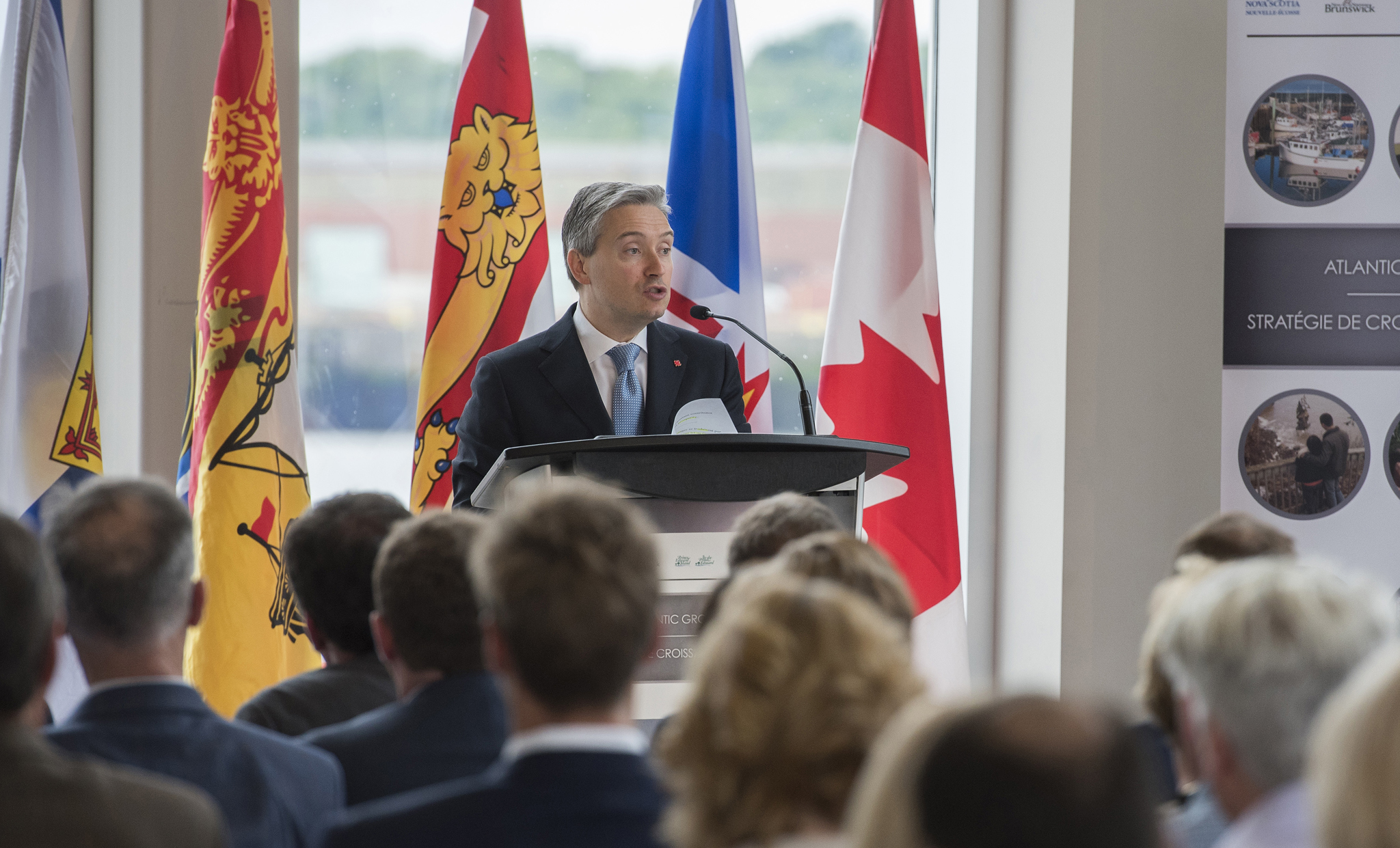 Le 4 juillet 2017 – L'honorable François-Philippe Champagne, ministre du Commerce international, s'adresse à des membres de la communauté d'affaires au lancement de la Stratégie de croissance du commerce et des investissements en Atlantique qui s'est déroulé à Saint John (Nouveau-Brunswick).