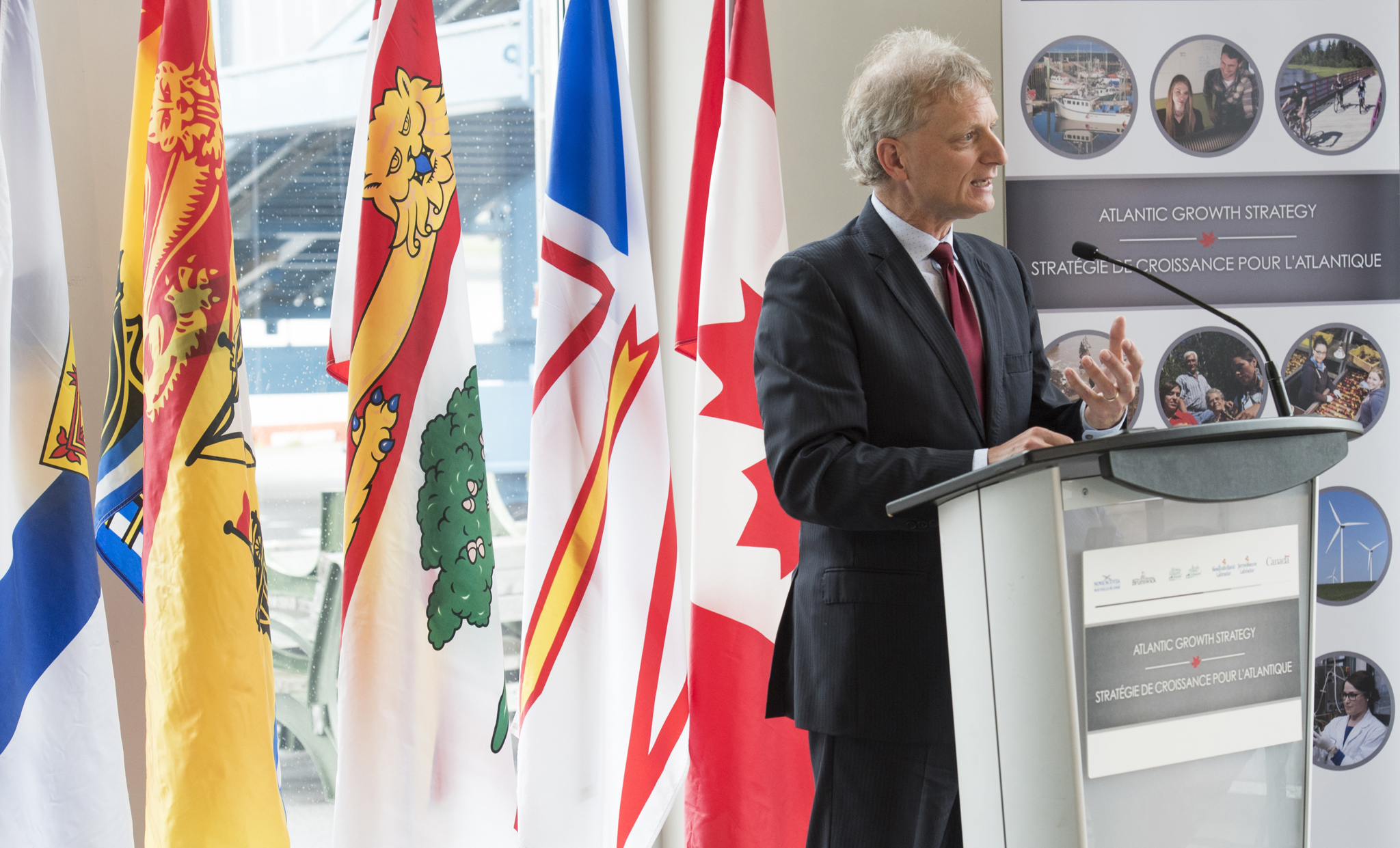 Le 4 juillet 2017 – L'honorable Roger Melanson, président du Conseil du Trésor et ministre responsable de la Politique d'expansion du commerce du Nouveau-Brunswick, discute de la façon dont les entreprises tireront profit de la nouvelle Stratégie de croissance du commerce et des investissements en Atlantique.