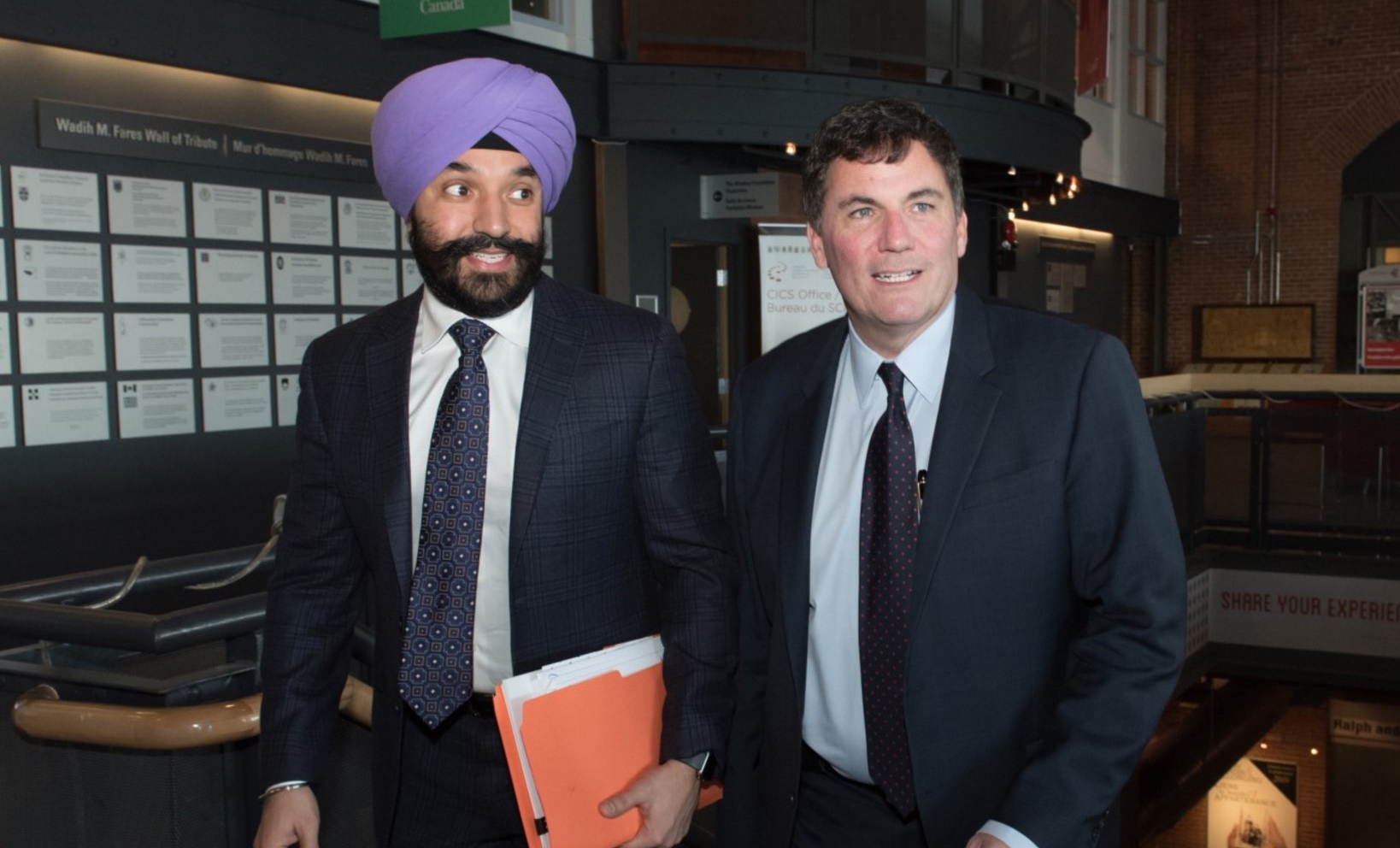 March 1, 2019 – Arriving at the Atlantic Growth Strategy (AGS) Leadership Committee meeting in Halifax, Nova Scotia, are co-chairs Navdeep Bains, Minister of Innovation, Science and Economic Development and Minister responsible for ACOA, and Dominic LeBlanc, Minister of Intergovernmental and Northern Affairs and Internal Trade. 