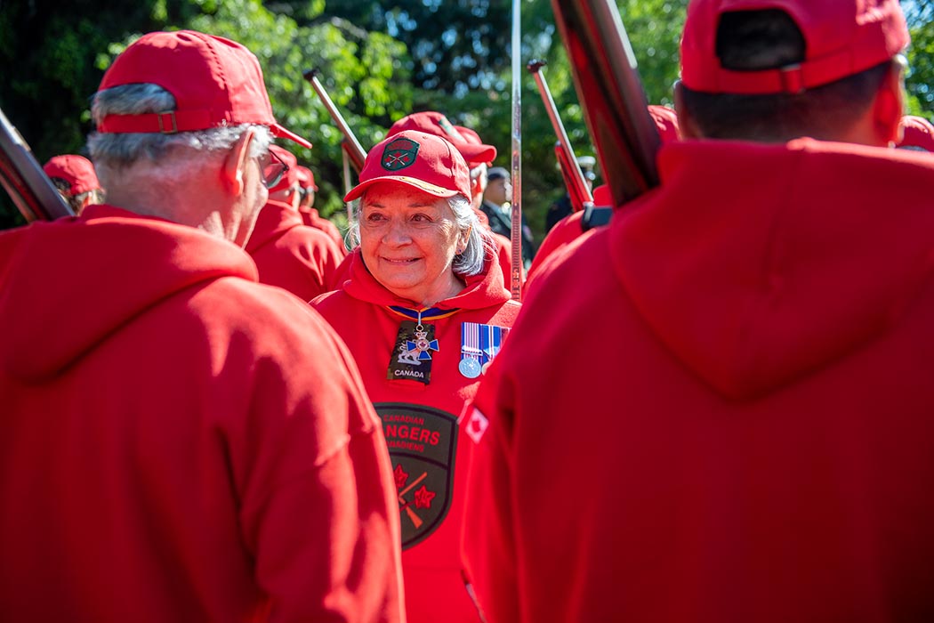 Canadian Governor General, Her Excellency the Right Honourable Mary Simon, greeting Canadians Rangers during the CR-75 opening ceremonies.