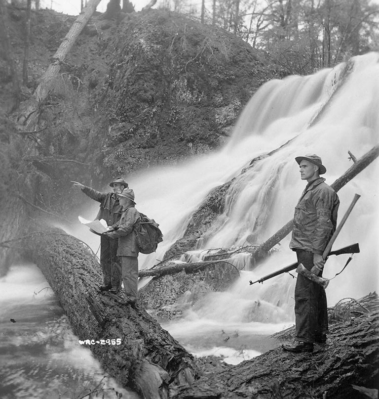 Members of the Pacific Coast Militia Rangers on patrol in 1942. Photo: Captain Francis Arsenault.