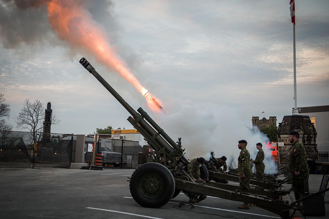 Artillery guns are fired by the 30th Field Regiment of the Royal Canadian Artillery during a live performance of Tchaikovsky’s “1812 Overture” at Fortissimo on Parliament Hill in Ottawa, Ontario on July 18, 2019. Photo: Ordinary Seaman Alexandra Proulx, Army Public Affairs. ©2019 DND/MDN Canada.