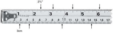 A section of a standard tape measure