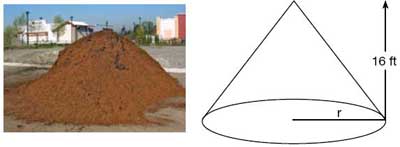 A coned-shape pile of material and a clearly labelled cone diagram
