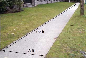 A photo of a sidewalk showing measurement in feet