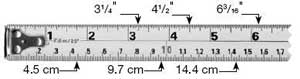 A section of a standard tape measure with the correct answers clearly indicated