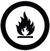 An image of flames above a line. This symbol signifies Class B Flammable and Combustible Material.