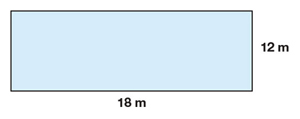 A rectangle with a length of 18 metres and a width of 12 metres.