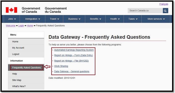 A program list with links is presented to choose from when ‘Frequently Asked Questions’ is selected.