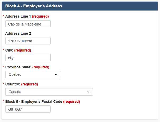 Figure 21: Employer's Address