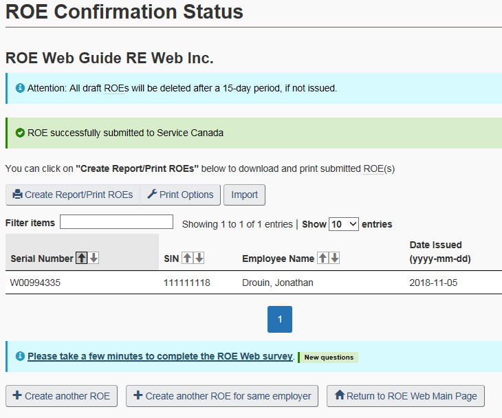 Figure 28: ROE Confirmation status page