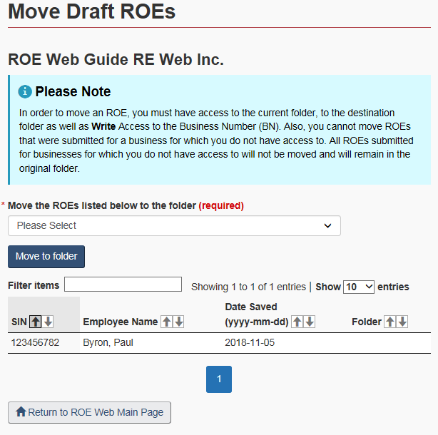 Figure 34: Move draft ROEs screen