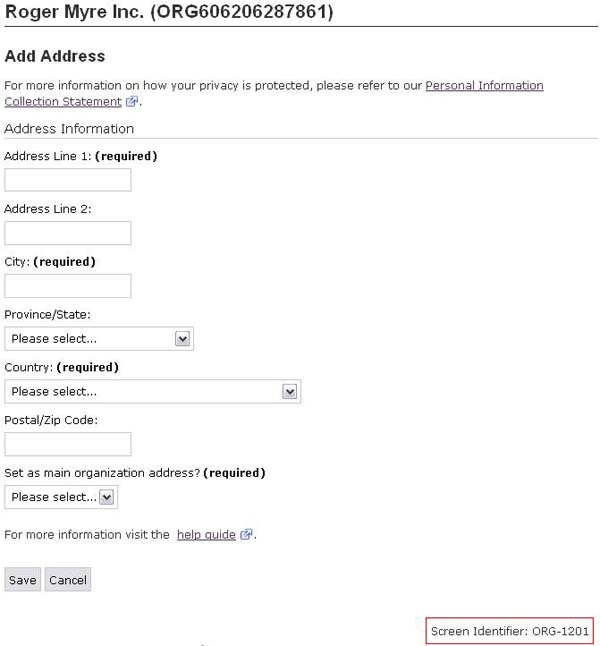 Representation of the fields Add Address page.