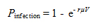 Équation ayant servi à calculer la probabilité d’infection à une certaine dose estimative par jour.