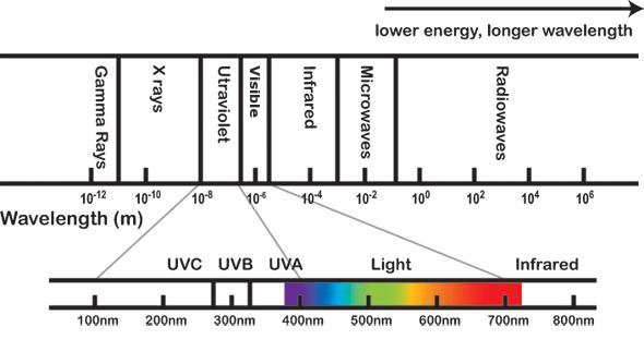 Chart depicting the electromagnetic radiation spectrum