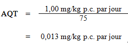 L'équation utilisée pour calculer la dose journalière tolérable (DJT) pour les xylènes.