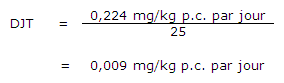 L'équation utilisée pour le calcul de la dose journalière tolérable du chlorure de vinyle.