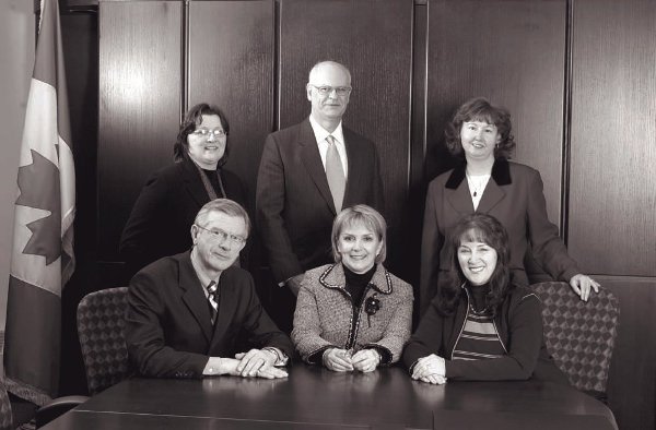 Board Members, February 2005. Back row (from left to right): Wendy Wadden, Michel Crowe and Gwen Hatch. Front row (from left to right): James Price, Diane Laurin and Naomi Levine.