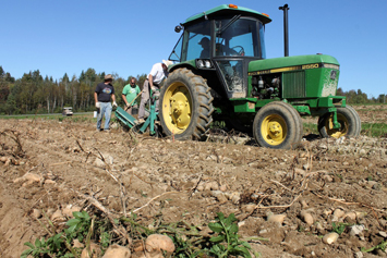 A tractor in a field.
