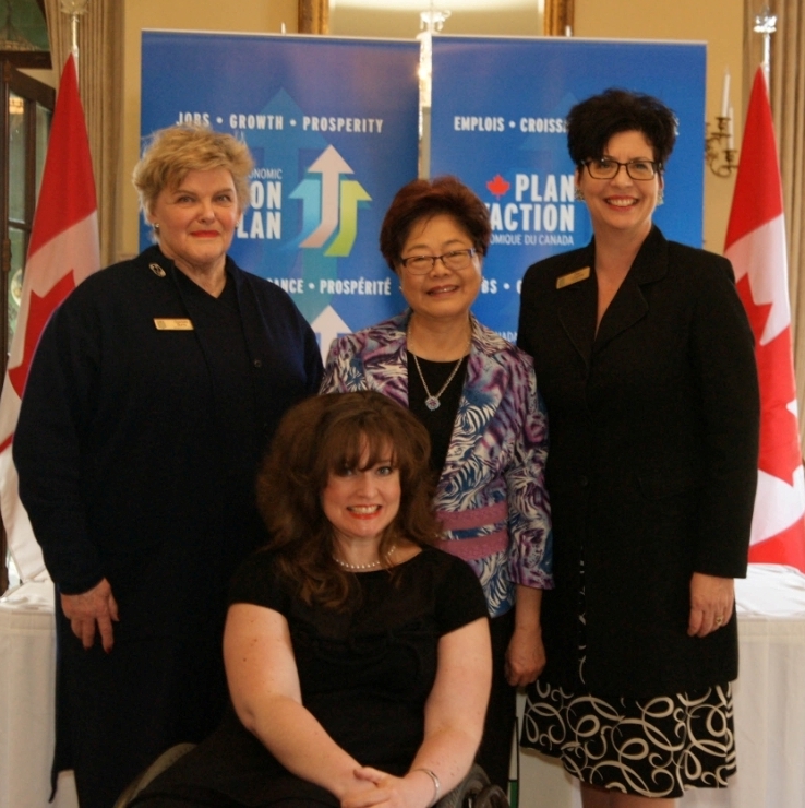 Minister of State Wong with Ms. Charlotte Burns, Chair of the Access Committee; Ms. Kerry Gibson, program participant; and Dawn Longshaw, President of the University Women¿s Club.