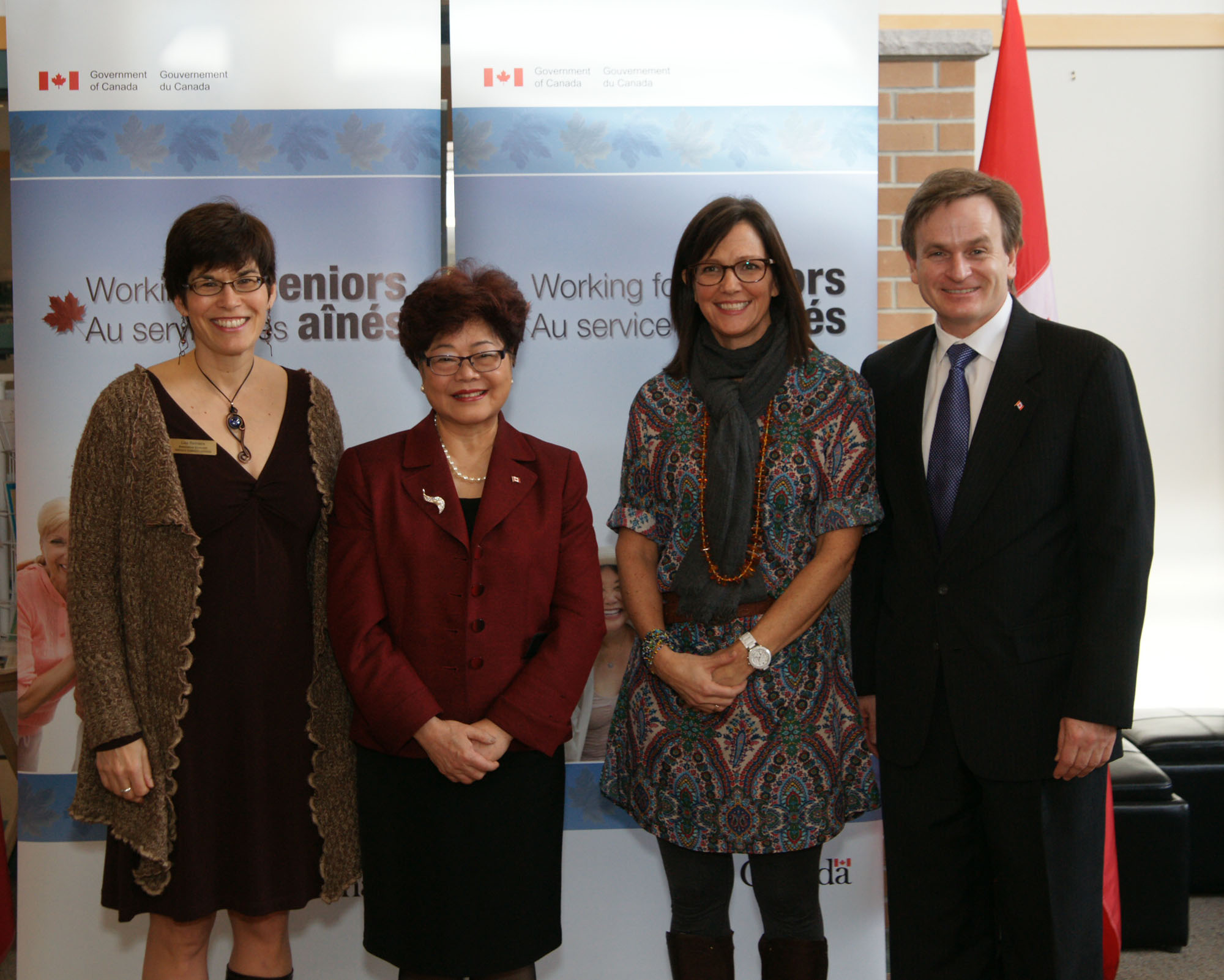Lisa Reinders, Executive Director for Parkgate Community Services Society, Minister Wong, Erin Smith, Seniors¿ Services Supervisor, Parkgate Community Services Society and MP Saxton.