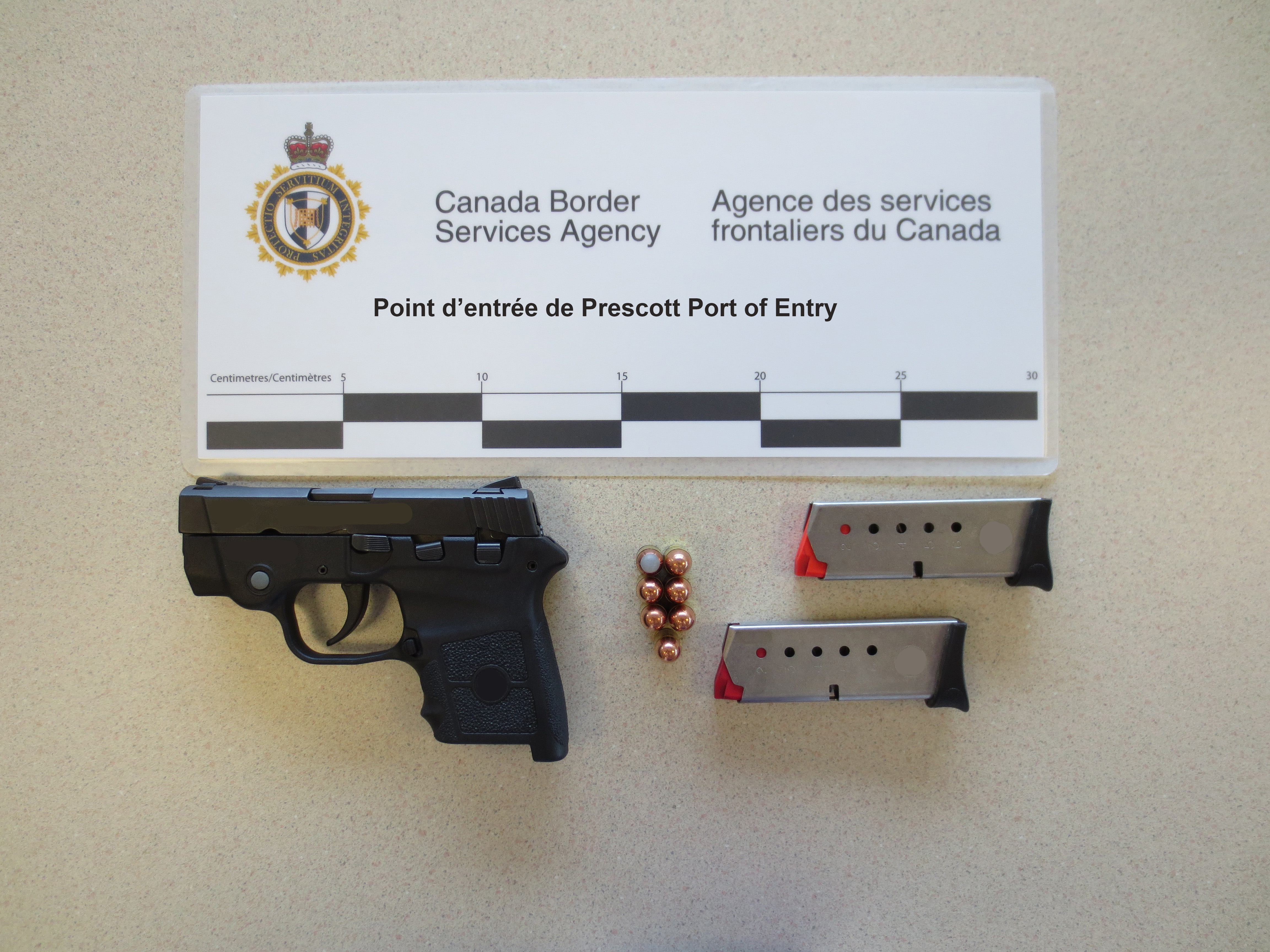 Firearm and ammunition seized from Gary Laird Dean at the Prescott port of entry on October 21, 2013.