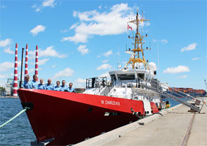 Crew members on board the CCGS M. Charles M.B during the vessel¿s acceptance in Halifax, Nova Scotia.
