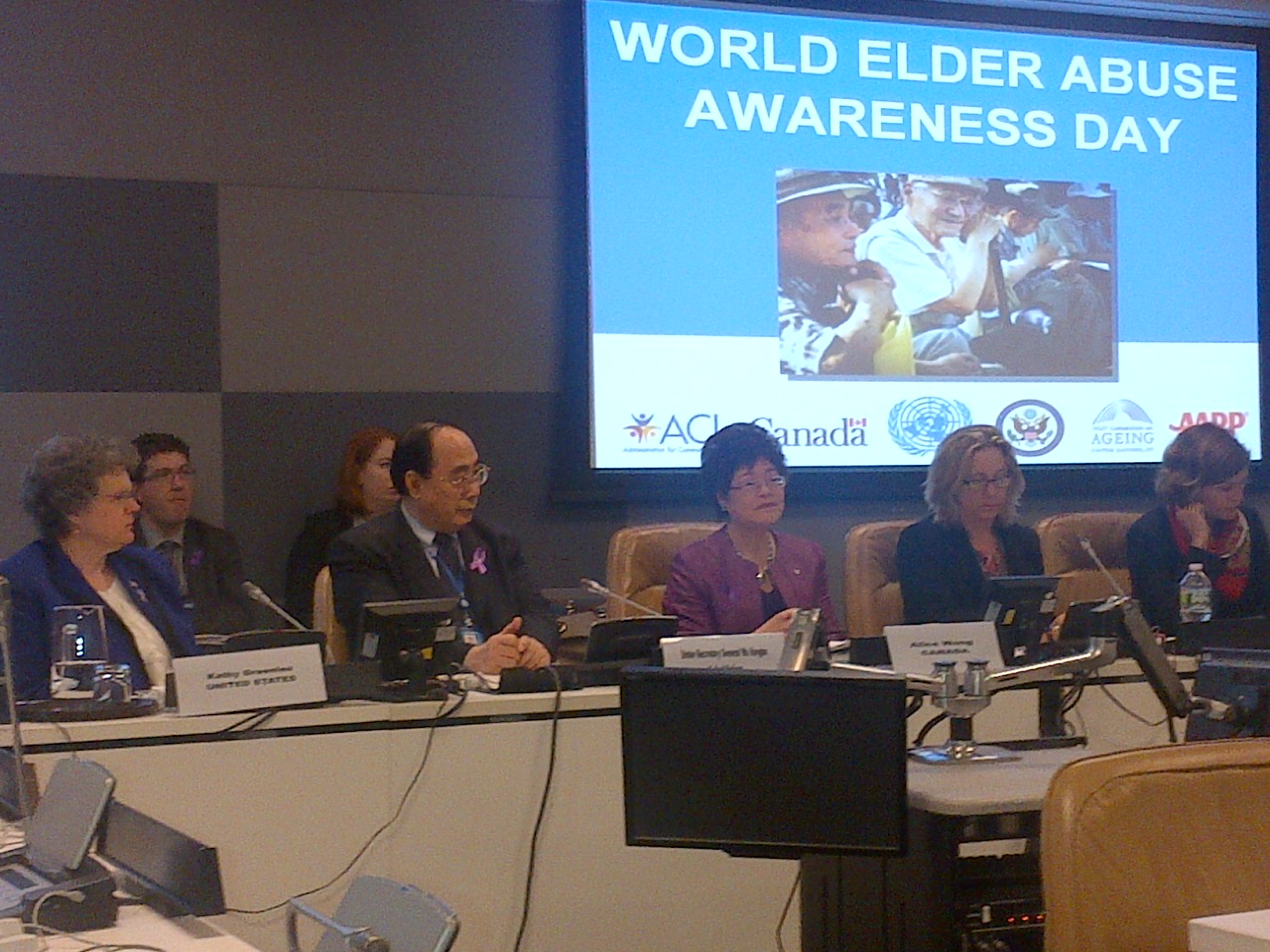 The Honourable Alice Wong speaks at the United Nations headquarters to mark World Elder Abuse Awareness Day.