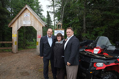 From left to right: Minister Lebel, Jo-Anne Farquhar and Minister Moore at the launch of the National Recreational Trails Program.