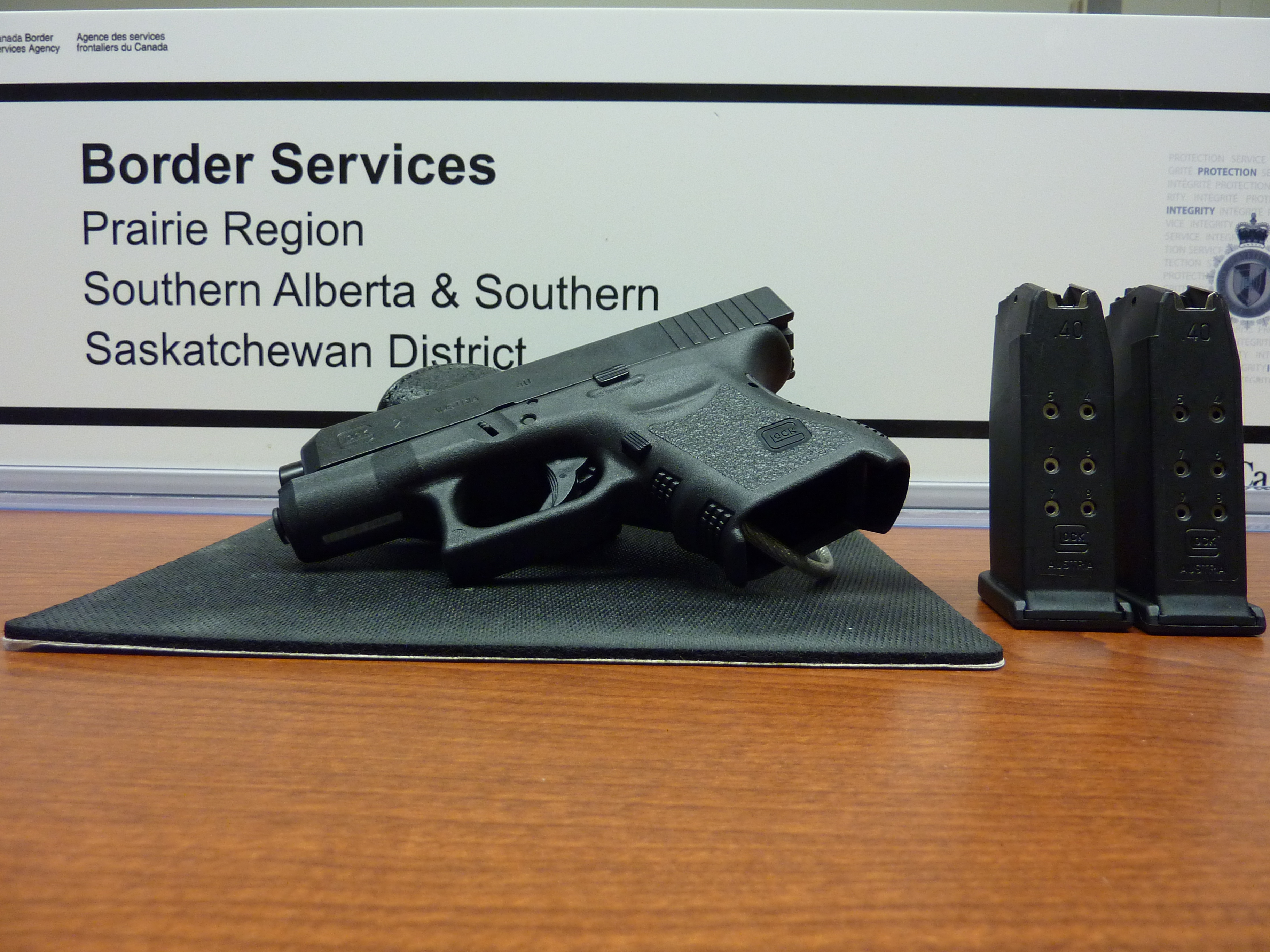 A loaded .40 calibre pistol seized in Southern Alberta on July 20, 2014