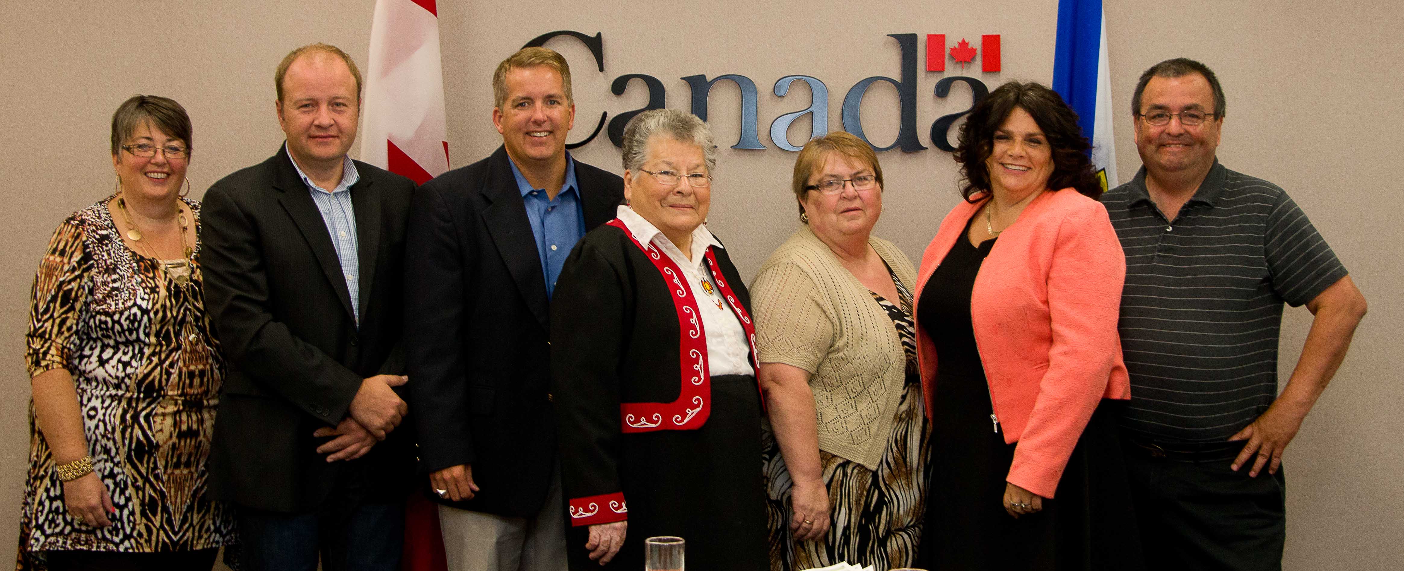 Theresa Veniott, Native Council of Nova Scotia, Jim Devoe, Congress of Aboriginal Peoples, Parliamentary Secretary Armstrong, Agnes Potter,  Aboriginal Elder, Grace Conrad, Native Council of Nova Scotia, Pamela Glode-Desrocher,  Mi¿kmaw Native Friendship Centre and John Paul, Atlantic Policy Congress, at the roundtable discussion with Aboriginal stakeholders in Halifax.