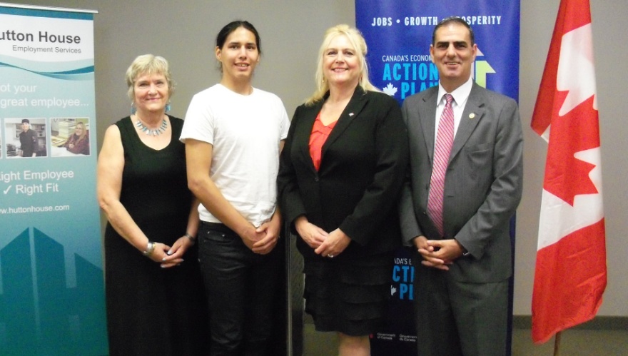 Ms. Marilyn Neufeld, Executive Director of Hutton House Association for Adults with Disabilities; Daniel Jamieson, employee at Aroma and a former work experience participant in Hutton House¿s Goals, Preparation and Skills (GPS) project; Ms. Truppe; and Felipe Gomes, owner of Aroma Mediterranean Restaurant.
