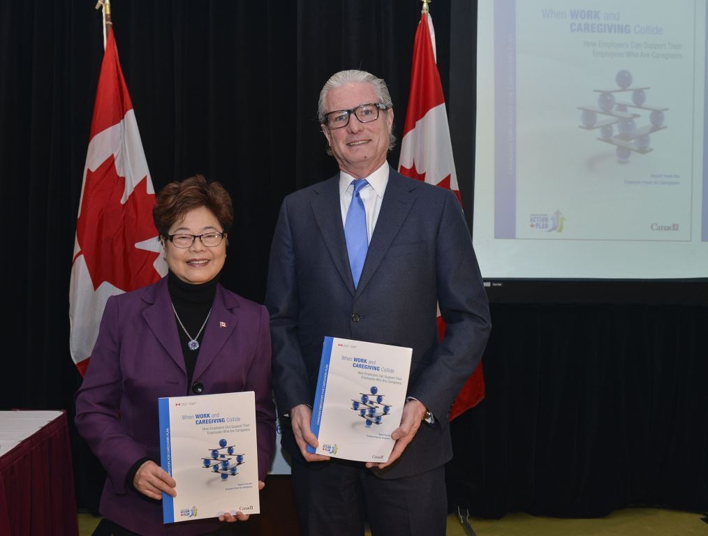 The Honourable Alice Wong, Minister of State (Seniors) with the Chair of the Employer Panel for Caregivers, Mr. Stephen Shea.