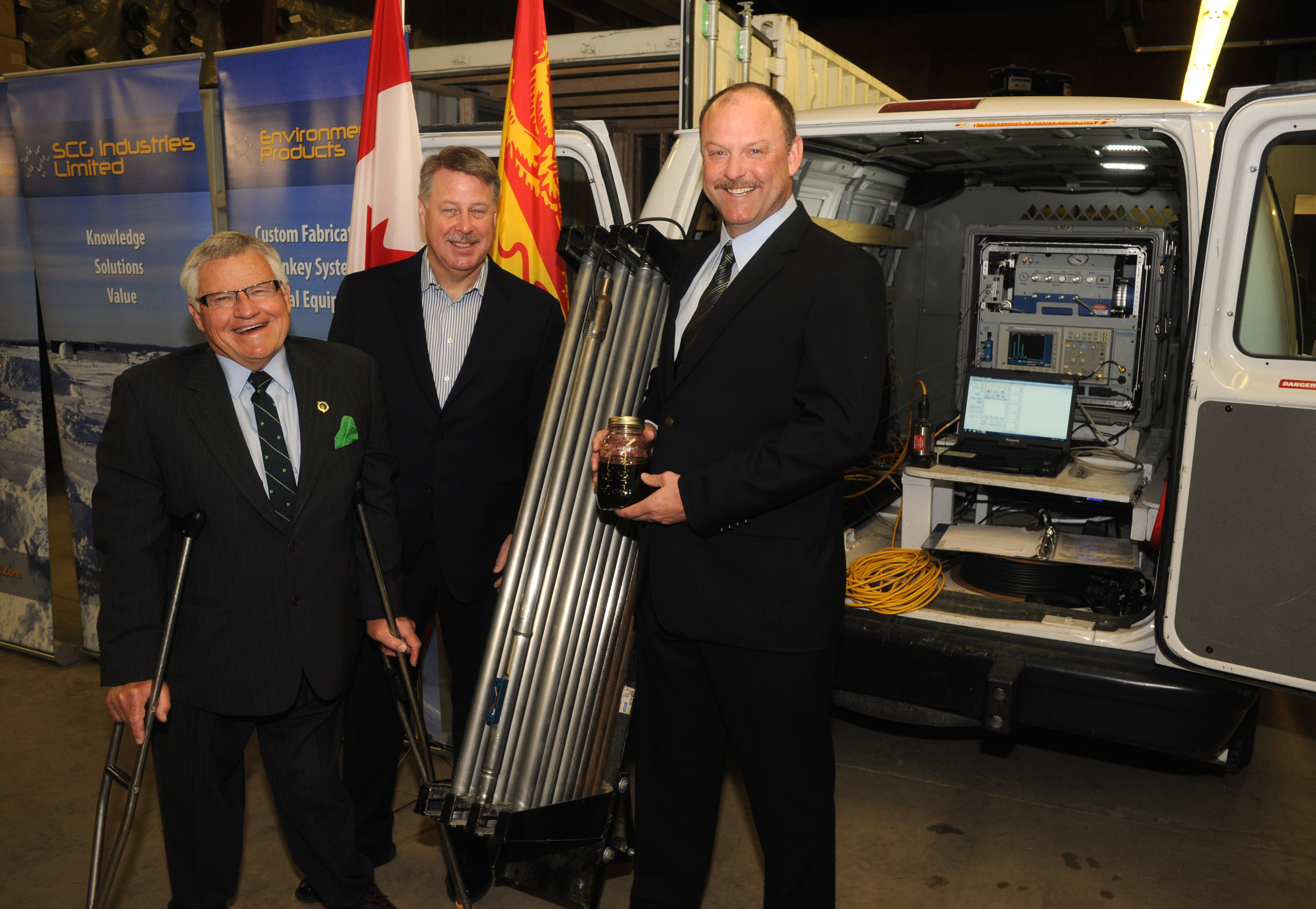 Federal and Provincial Governments Support SCG Industries Ltd.

March 17, 2015 ¿ Saint John, NB ¿ Atlantic Canada Opportunities Agency (ACOA)

SCG Industries Limited., a leading environmental company specializing in soil remediation, has purchased equipment that will increase its competitiveness and position the company for new export growth, thanks to investments from the federal and provincial governments. 

Rodney Weston, Member of Parliament for Saint John, on behalf of the Honourable Rob Moore, Regional Minister for New Brunswick and Minister of State (Atlantic Canada Opportunities Agency), and the Honourable Dr. Ed Doherty, M.D., Minister of Government Services, Minister responsible for Aboriginal Affairs, Minister responsible for the Economic and Social Inclusion Corporation, Province of New Brunswick, joined SCG Industries officials to make the announcement.

The Government of Canada, through ACOA¿s Business Development Program, is providing a repayable investment of $86,661 toward this project, while the Government of New Brunswick is providing $35,360.

Photo:  Pictured here (left to right) are Minister Doherty; MP Weston and Michael Campbell, President, SCG Industries Ltd. 
