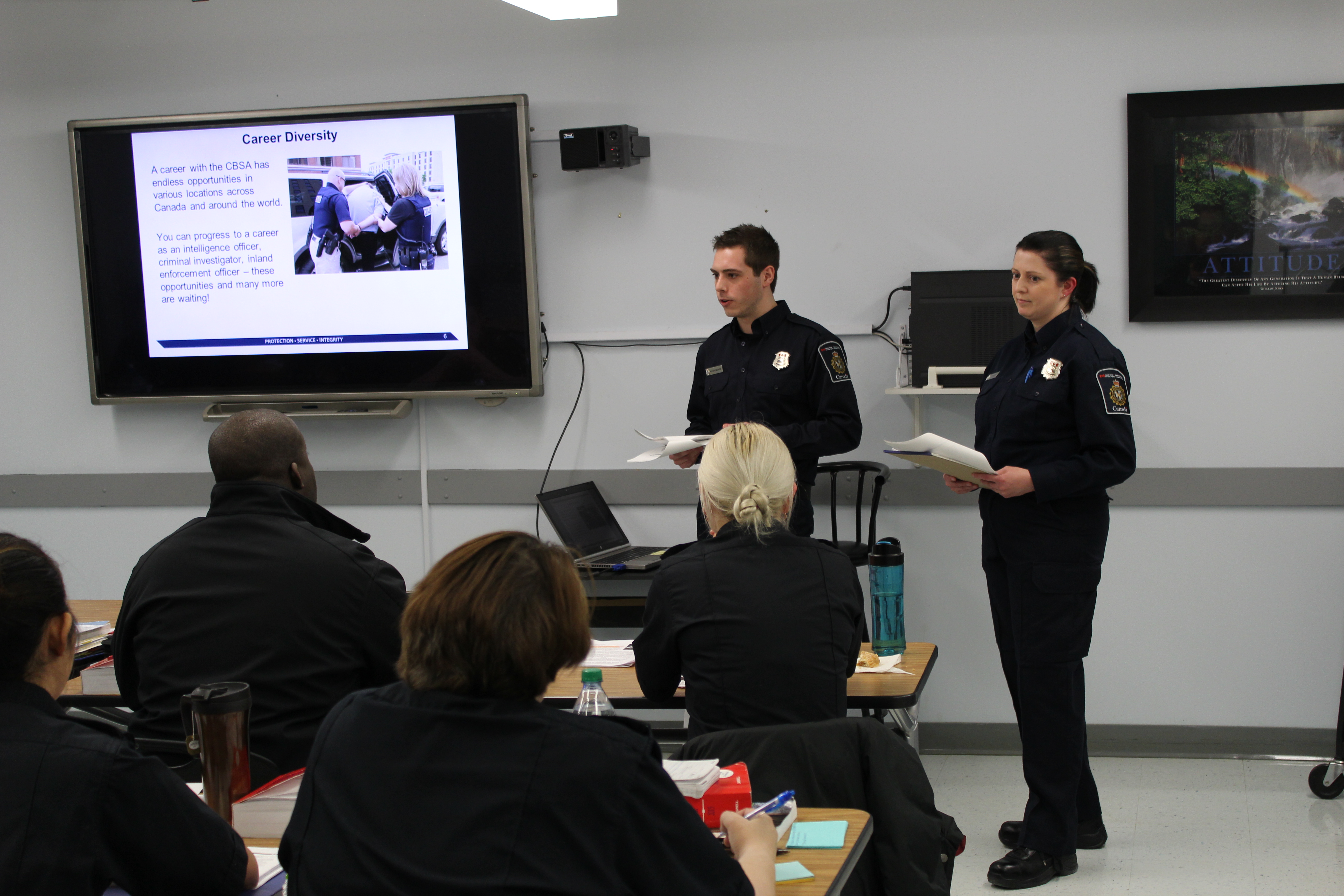 BSOs Angela Young and Ryan Mushumanski presenting to the Northwest Law Enforcement Academy in Winnipeg on February 12, 2015.