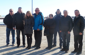 Stakeholders attend announcement of significant federal funding for Manitoba harbours (Left  to Right ) Gord Gowie (Gimli Harbour Master) James Bezan (MP),  Joann King (CAO, RM of Gimli), Randy Woroniuk (Mayor of Gimli), Linda Thomas, (Balsam Bay Harbour Authority), Glen Thomas (President,  Balsam Bay HA), Bill Thomas (VP, and Harbour Master of Balsam Bay HA), Jeff Wharton (PC Party of Manitoba).