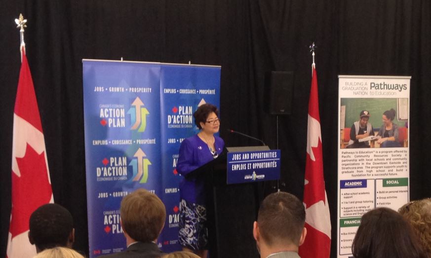 Minister Wong in Vancouver where she announced additional federal funding to Pathways to Education Canada 