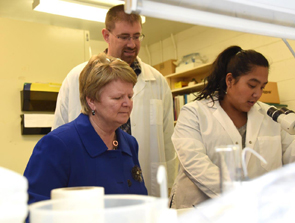 Minister Shea observes as scientists at BIO examine the stomach contents of fish to further understand the ocean ecosystem.