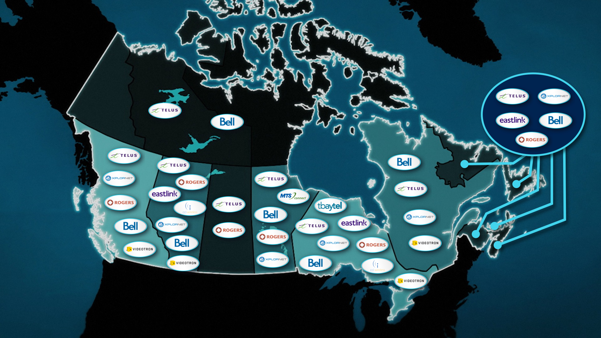 National map with details of winners per province/territory